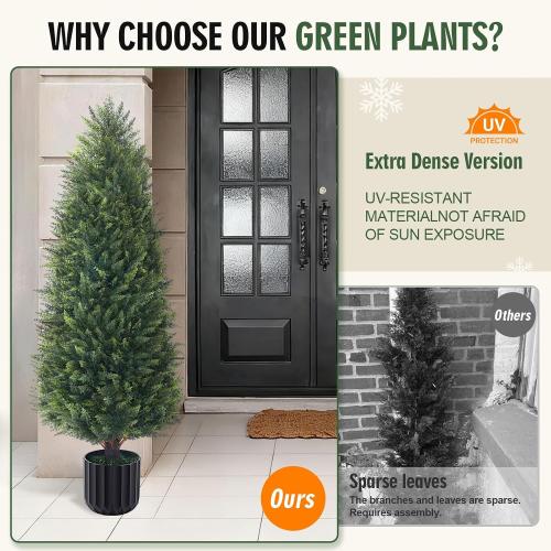 4FT Artificial Cedar Topiary Trees Set of 2, Extra Dense Foliage UV Resistant Fake Plants for Front Porch Christmas Decor, Lifelike Fake Trees Outdoor Indoor Home