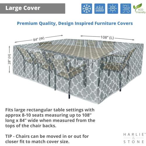 Harlie & Stone Rectangle Patio Table Cover, Heavy Duty Outdoor Table Covers Waterproof Rectangular, Durable & Fade Resistant Outdoor Dining Table Cover (Large 108”(L) x 84(W) x28(H)