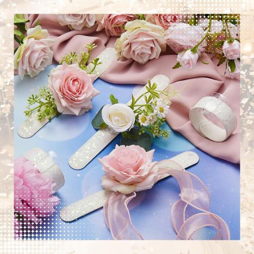 12 Pieces Slaplet Wristlets Wrist Corsage Bracelets Corsage Wristlet Band Floral Slaplets Wedding Bracelets DIY Wrist Corsages Accessories for Bridesmaid Bridal Shower Party Prom(White)