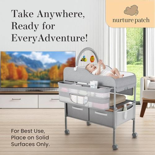 Portable Changing Table for Baby - Foldable Changing Table, Baby Diaper Changing Station with Baby Changing Station Toy Holder, Diaper Changing Table Bag - Portable Baby Changing Table with Wheels