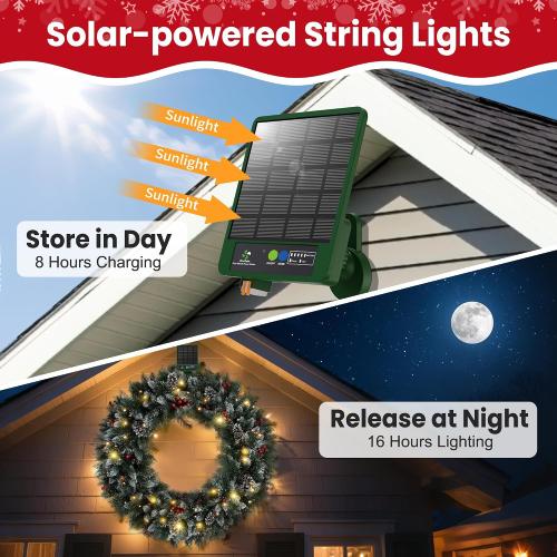 Solar Wreath 48 inch, Outdoor Christmas Wreaths Large with 250 LEDs & 8 Lighting Modes, Lighted Holiday Decorations for Outside