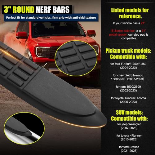 Replacement Step Pad for 3 Round Nerf Bars (4 Pack), 21 Long x 3 Wide, Durable Non-Slip Replacement Step Pad Set of 4 with 24 pins