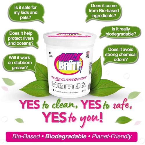 Quick 'n Brite All Purpose Cleaning Paste – Miracle Cleaner for Tough Stains, Biodegradable, Non-Toxic, Pet-Safe, Multi-Surface Stain Remover, Made in USA, 32 Oz Kit