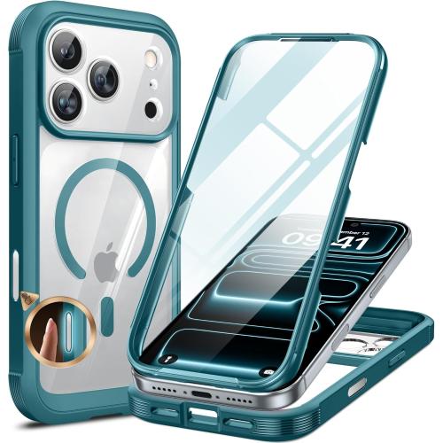 Miracase for iPhone 17 Pro Max Case 6.9 Full-Body Phone Case with Built-in Glass Screen Protector& Full Camera Protector,[Magnetic with MagSafe] Drop Proof 17 ProMax Cover, Green