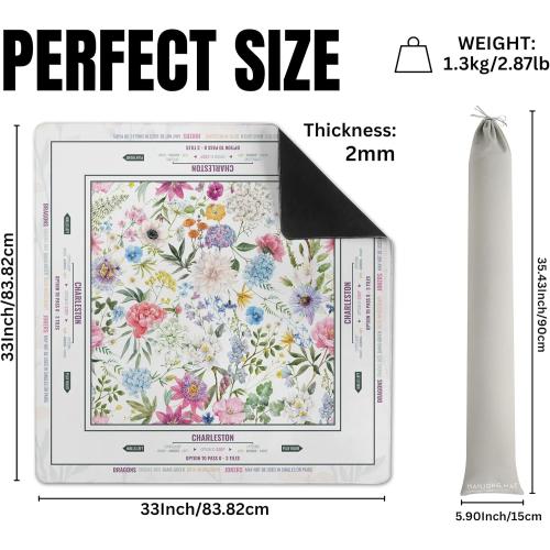 Mahjong Mat (33x33) - Non-Slip Noise Reduction Gaming Mat for American Mahjong - Flower-Carnation-12