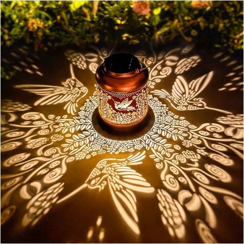 Hummingbird Solar Lanterns Outdoor Waterproof Hanging Solar Lights Hummingbird Gifts for Women Men Mom Metal Bird Decorative LED Lanterns for Yard, Patio, Lawn, Pathway, Landscape, Garden Decor