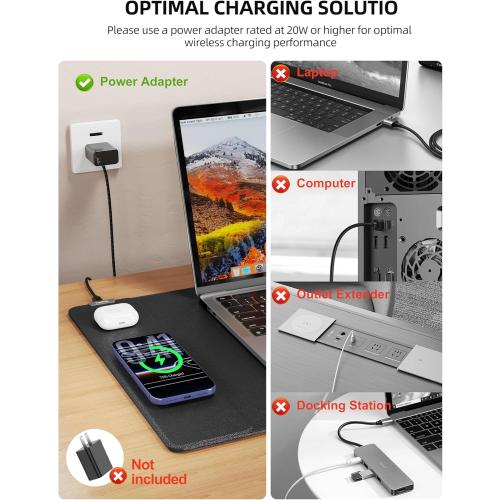TopMade Mouse Pad with 15W Wireless Charging, XXL Large Leather Desk Mat, Waterproof Gaming Mousepad Home Office Desk Pad Protector, Computer Keyboard Pad, Mouse Mat for MacBook, PC, Laptop, Black