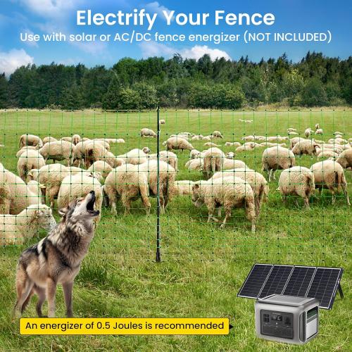 Electric Fence Netting, 164'L x 42.5 H Movable Livestock Nets for Sheep, Hogs, Cattle, PE Net Fencing Kit with 14 Posts Double Spiked, Electric Fencing for Backyards, Homesteaders, Farms Ranches