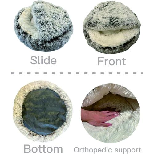 ShinHye Cat Bed Round Plush Fluffy Hooded Cat Bed Cave, Cozy for Indoor Cats or Small Dog beds, Soothing Pet Beds Doughnut Calm Anti-nxiety Dog Bed - Waterproof Bottom Washable