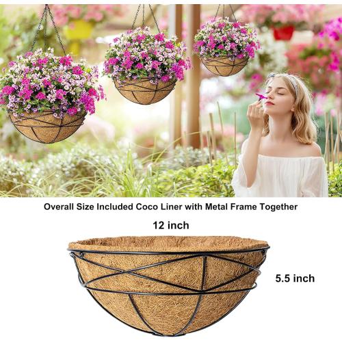 4 Pack 12 Inch Hanging Planters for Outdoor Plants Metal Watering Flower Baskets with Coco Liner for Hanging Pot Round Plant Holders Planter for Outside Garden Decoration