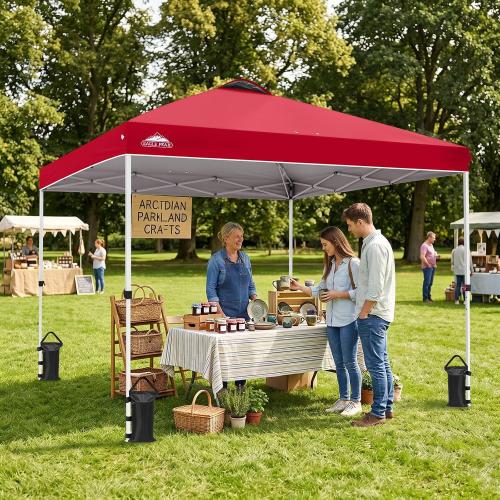 EAGLE PEAK Pop Up Canopy Tent with Wheeled Carry Bag, 8 Stakes, 4 Ropes, 4 Weight Bags, Easy Set Up Tent Canopy, 10x10 ft, 100sqft of Shade, Red