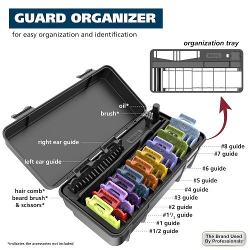Wahl Clipper Genuine Secure-Fit™ Attachment Guard Organization Kit with Color Pro Colored Hair Clipper Guide Combs, 14 Piece Premium Storage Kit Hair Clippers, Multicolor - 3291-100