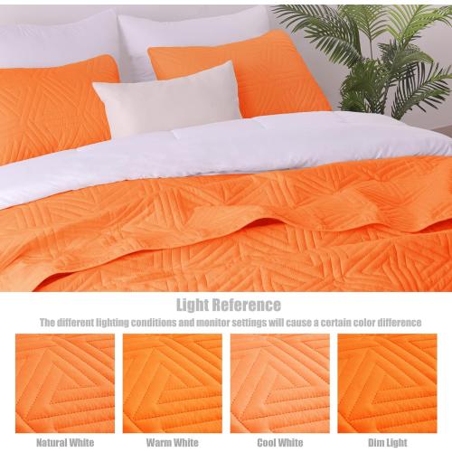 Whale Flotilla Soft Queen Size Quilt Set for All Seasons, 3-Piece Ultrasonic Geometric Quilts Bedding Set, Lightweight Reversible Bedspread, Coverlet, Bed Cover with 2 Pillow Shams, Orange