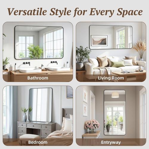 Bathroom Mirror 48 x 30, Large Rectangle Wall Mirror, Black Metal Frame Wall Mounted Mirrors for Bathroom, Vanity, Bedroom, Entryway Decor(Horizontal/Vertical)