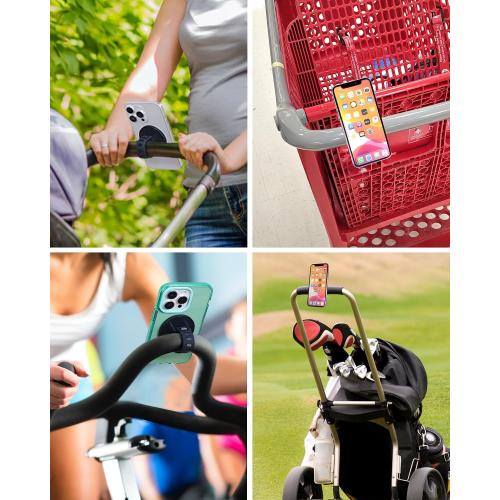 Magnetic Phone Holder for Stroller, Shopping Cart & Golf Push Cart | Handlebar Phone Mount for MagSafe | Strap with Strong Magnet for Mag Safe | Stroller Accessories for Uppababy, Nuna, Bugaboo...