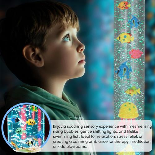 4FT Sensory LED Bubble Tube Lamp with Color-Changing Lights – Soothing Water Bubble Effects for Kids with Autism & ADHD, Stress Relief for Adults, (One Set, Not Five Sets)