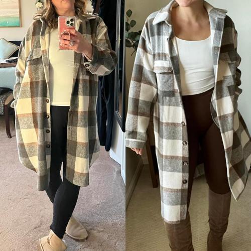 BlankNYC  Women Fall Flannel Plaid Shacket Jacket Oversized Button Down Long Shirt Jacket