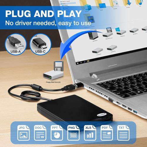 Floppy Disk Reader, 3.5 inch 1.44mb External USB Type A/C Floppy Disk Drive for PC, Laptop and Desktop Compatible with Windows 11/10/8/7/2000/XP, Not Compatible With Mac and Chrome, Black