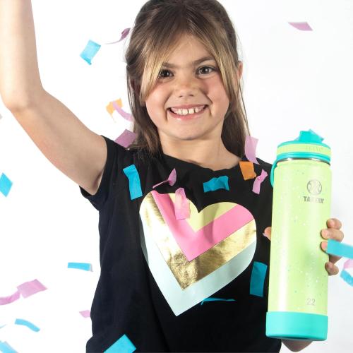 Takeya Actives Water Bottle with Straw Lid - Bottle with Double Stainless Steel Insulation - Dishwasher Safe & BPA-Free - Bottle with Straw Lid & Removable Bumper - 22 oz, Confetti Green Grass