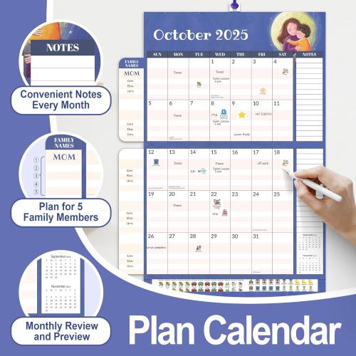 SUNEE Family Wall Calendar 2026 Magnetic Fridge Calendar 15 Months, Oct. 2025 to Dec. 2026, Moms Calendar 2025-2026 Wall Calendar, Family Organizer Sticks to Refrigerator - over 300 Stickers
