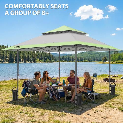 EAGLE PEAK 13x13 Pop Up Canopy Tent, Auto Extended Eaves, Gray | Easy Setup, Heavy Duty Outdoor Canopy Tent, Pop Up Gazebo for Backyard, Patio, Camping & Parties, Wheeled Carry Bag, UPF 50