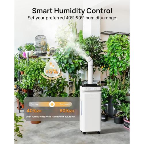 YOKEKON Humidifier Large Room 5.8Gal/22L, 2500 sq.ft. Cool Mist Humidifiers for Home Bedroom with Flame & Night Light, Top Fill Whole House Humidifier with Extension Tube, Plants, Kids, Adults, White