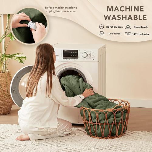 Homemate Electric Heated Blanket Queen Size - 84x90 Heating Blanket Queen Size Dual Control 1/2/4/6/8 Hours Auto-Off 10 Heat Level Over-Heat Protection Flannel Sherpa ETL Certification