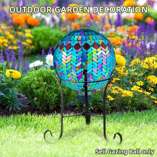 VOREEN Mosaic Gazing Ball, 10 Handmade Glass Reflective Garden Globe, Outdoor Yard Patio Lawn Decoration Sphere, Peacock Feather Design, Blue