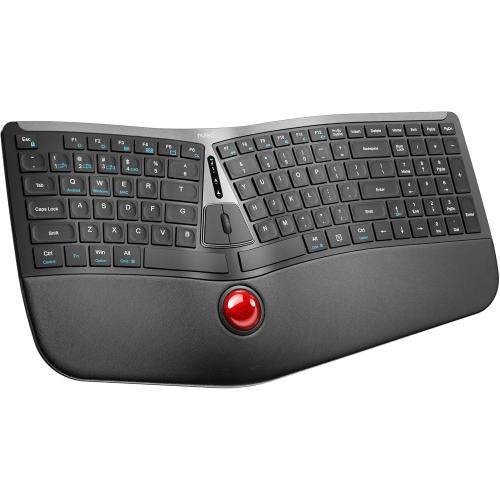 Nulea RT07 Wireless Ergonomic Trackball Keyboard - Bluetooth and 2.4G USB Connectivity, Natural Typing, Wrist Rest,Split Keyboard, USB-C Rechargeable,Compatible with Mac/Windows