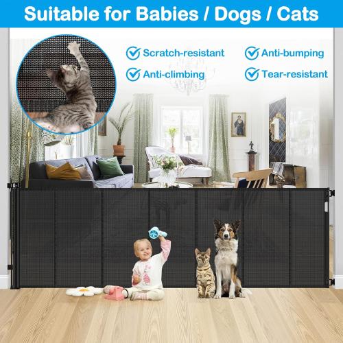 Reinforced 42 Tall X 120 Extra Wide Retractable Baby Gate Extra Long Baby Gates for Large Openings Prevent Kids and Pets from Jumping Over Retractable Pet Gate Reinforced Puppy Gates for Dogs, Black