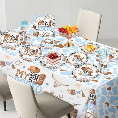 My First Rodeo Birthday Party Supplies Cowboys 1st Rodeo Birthday Tableware Western Cowboys Bday Paper Plates Napkins Cups for My First Rodeo Baby Shower Decor Serve 30