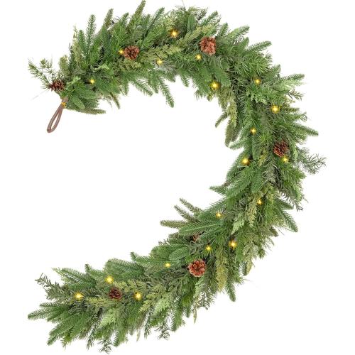 JOJOLEE 72inch Pre-Lit Christmas Garland with Timer Lights, Battery Operated Mixed PE Pine Greenery Garland with Natural Pine Cones, Realistic Evergreen Holiday Mantle Fireplace Stair Doorway Décor