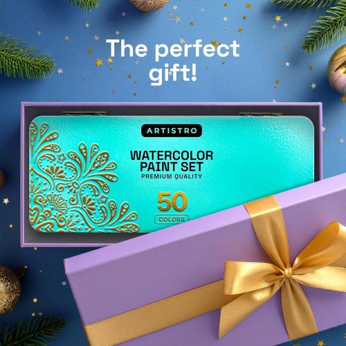 ARTISTRO 50 Color Watercolor Paint Set - Portable Paint Art Kit with Palette and Brush Pens - Travel Water Color Set for Adults, Professionals, Kids - Art and Painting Supplies - Gift Idea