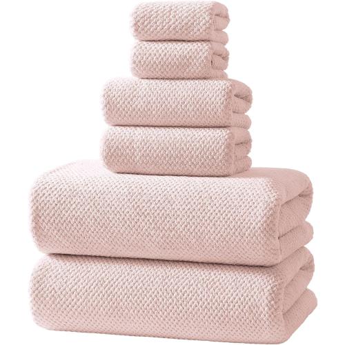 REDKISS Pink Towel Set, 6 Piece Premium Soft Bath Towel Set, Highly Absorbent Luxury 6-Pack with 2 Bath Towels, 2 Hand Towels, 2 Washcloths for Bathroom, Gym, Hotel, and Spa Daily Use