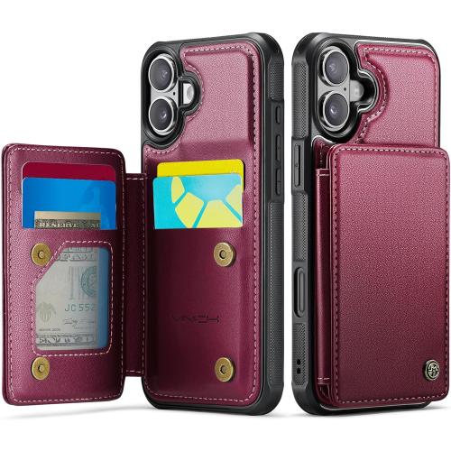 Vinich for iPhone 17 Wallet Case with Card Holder, RFID Blocking Credit Slots Kickstand Shockproof Phone Cover Fit for iPhone 17 6.3 Wine Red