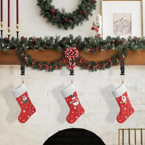Stocking Hangers for Mantel,4 Pcs 2 in 1 Adjustable Fireplace Christmas Stocking Holder,No-Drill, Easy to Install Garland Hanger for Christmas Decorations,Fits 0.1”-3.5”Mantles(Black, 4)