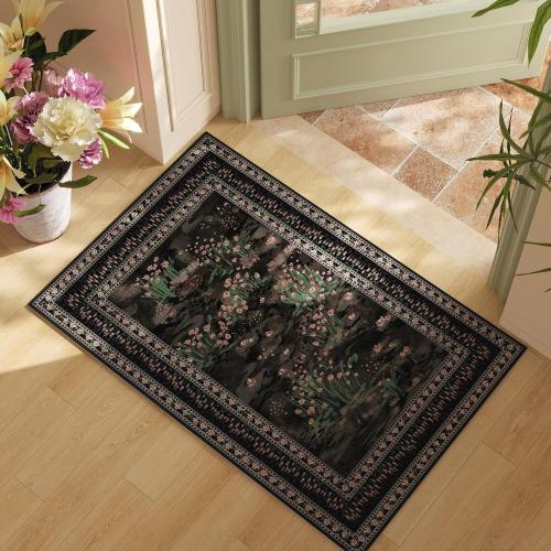 Rugcomf 2x3 Rug Abstract Vintage Indoor Door Mat Machine Washable Small Area Rug Non-Slip Low Pile Throw Rugs for Entryway Kitchen Front Door Indoor Entrance Entry Kids Room, Black