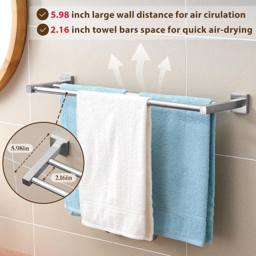Double Towel Bar for Bathroom Wall, 24 Inch Double Towel Racks for Bathroom Wall Mounted, Heavy Duty Bathroom Towel Holder Stainless Steel Towel Rod, Brushed Nickel