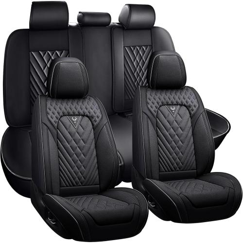 Seat Covers for Ram 1500,Full Set, Leather,Black | Waterproof,Leather,Lumbar Muscle Pain Healing Function,Airbag Compatible