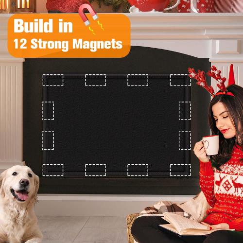 Magnetic Fireplace Cover, Fireplace Blocker Blanket Stops Overnight Heat Loss, Adjustable Fire Place Draft Stopper Save Energy, Fireplace Insulation Black 39 W x 32 H