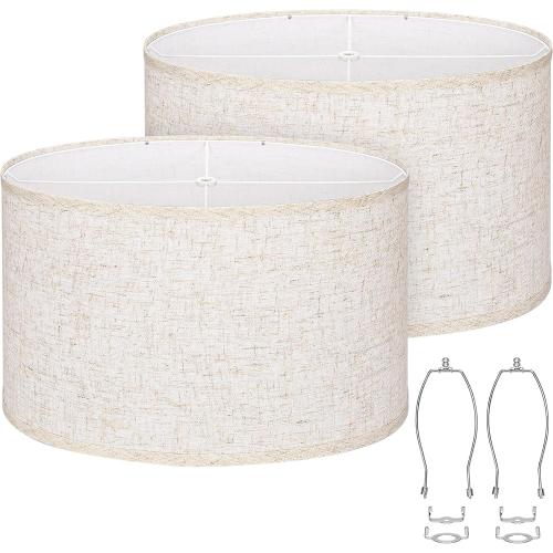 Oval Lamp Shades Set of 2, 16.5L x 9.6W x 11H, Large Beige Lampshades for Table Lamps Bedside Lamps, Natural Linen Lamp Shades for Floor Lamps, Suitable for E26 Base and Saddle Base, Easy Assembly