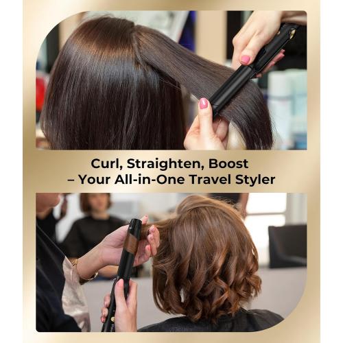 Farery Curling Iron 1 Inch & Flat Iron, 2-in-1 Europe Compact Travel Size Curling Wand, Dual Voltage Mini Hair Straightener with 4 Adjustable Temp for Short Hair