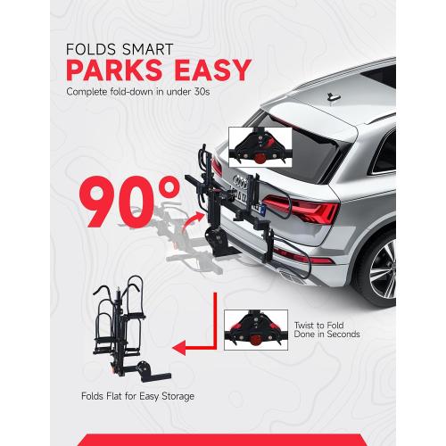Young Bike Rack Hitch for Car - 200LB 2-Bike Rack Hitch Mount Platform Style Hitch Bike Rack，Smart Tilting & Easy Fold for Car SUV with 2 Inch Receiver，Bike Carrier Fits Up to 5-inch Fat Tire