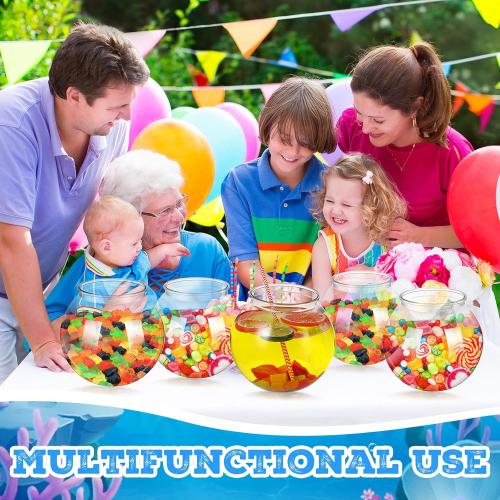 Mifoci 6 Pcs Fish Bowl Plastic Fish Tank Clear 100 oz Goldfish Bowl Multipurpose Round Desktop Aquarium Transparent for Home Office Goldfish Turtle Candy Party Favors, 7.09 x 6.3 Inch