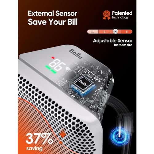 Ballu Convection Panel Space Heater for Large Room,1500W Electric Heater with Programmable Thermostat,WiFi App Control,Standing or Wall Mount,Smart Quiet Heater for Indoor Use,Works with Alexa,White