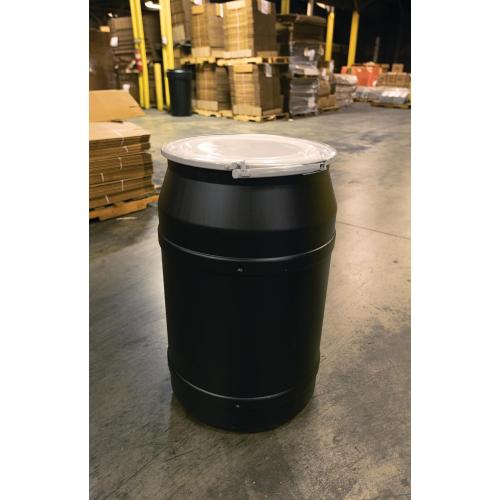 Eagle 55 Gallon Plastic Drum with Lid, Metal Lever-Lock, 36.4x22.5, Open Head Lab Pack Drum Made of Durable, Lightweight HDPE, Withstands Weather and Chemicals, Made in USA, Black, 1656MBLK