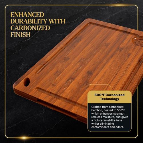 Pre-Oiled, Non Toxic 3-Piece Carbonized Bamboo Cutting Board Set, Eco-Friendly Wooden Chopping Boards for Kitchen with Hanging Hole, 500°F Carbonized Technology Charcuterie Serving Boards Deer & Oak