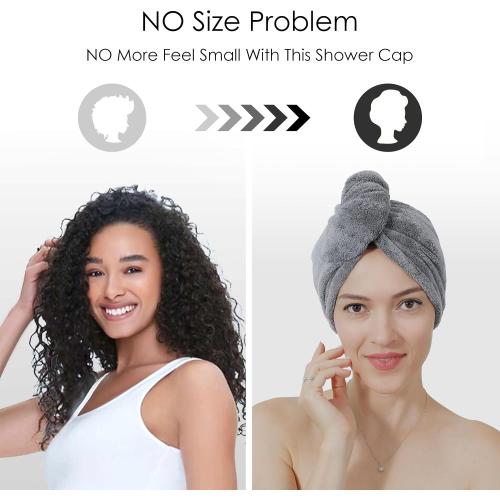 TENSTARS 5 Pack Thicken Microfiber Hair Towel Wrap for Women - Elastic Loop Design - 320GSM Coral Velvet - Quick Dry Hair Turban - 11x28 Inch (Grey Pink Brown FrozenBlue FrozenBerry)