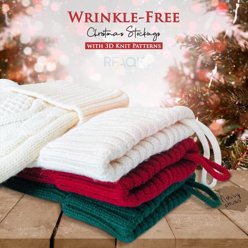 RFAQK 18 Inches Large Christmas Stockings 4 Pack - Burgundy Red, Ivory White, Green - Stretchable Knitted Xmas Stockings with 50Pcs Personalizeable Gift Tags for Family Holiday Christmas Décor