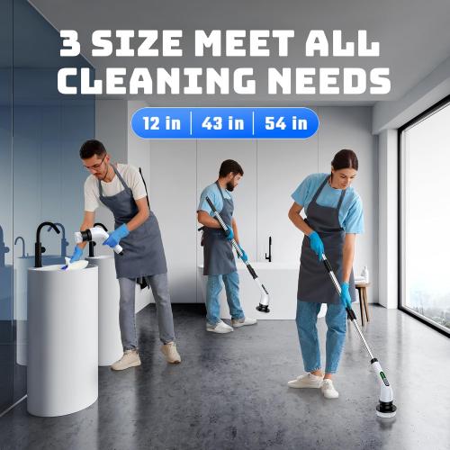 Electric Spin Scrubber - Cordless Bathroom Scrubber with 7 Brush Heads - Dual Speed IPX7 Waterproof Power Scrubber for Heavy-Duty Bathtub, Glass, Tile, and Car Cleaning (White)